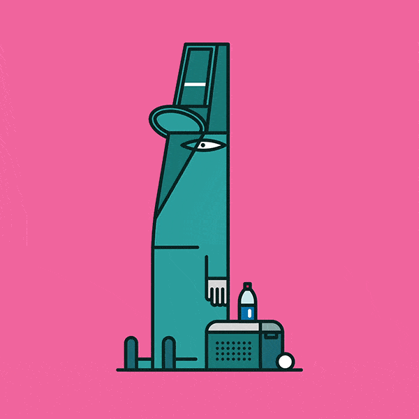 喜欢用简单的线条鲜艳的颜色  在各种标志性的建筑拟人化  再做成gif