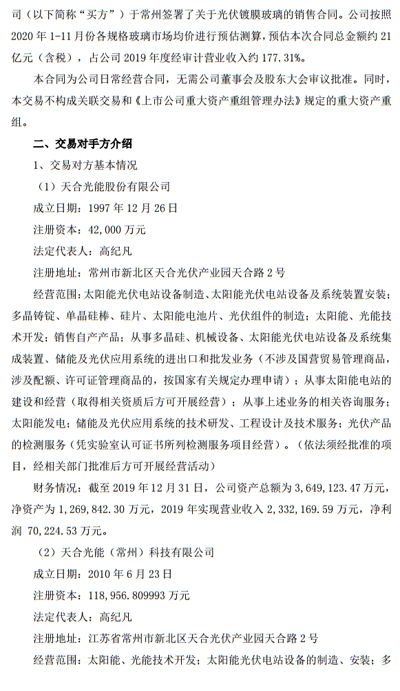 玻璃|亚玛顿与天合光能签署21亿元光伏玻璃销售合同