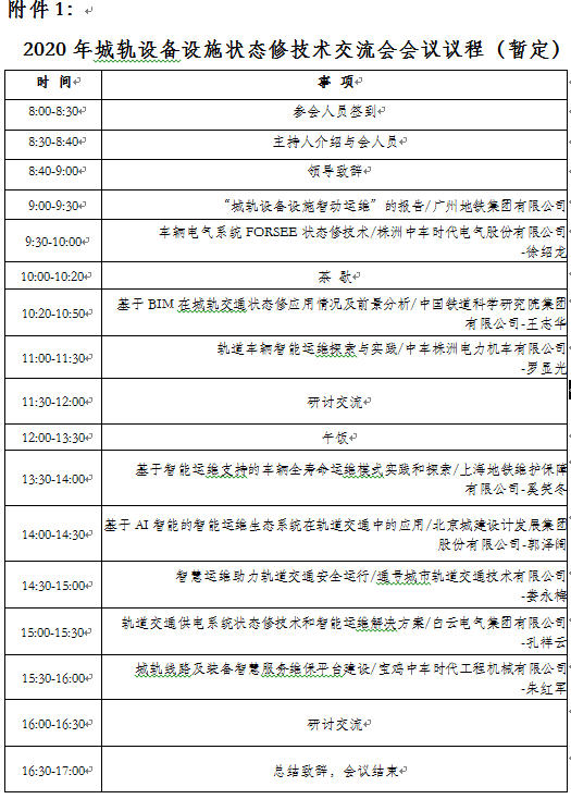 2020年城轨设备设施状态修技术交流会将在湖南株洲隆重举行