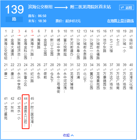 公交车乘坐6路,139路至"温医大口腔医院"站下车,步行至温医大口腔龙湾