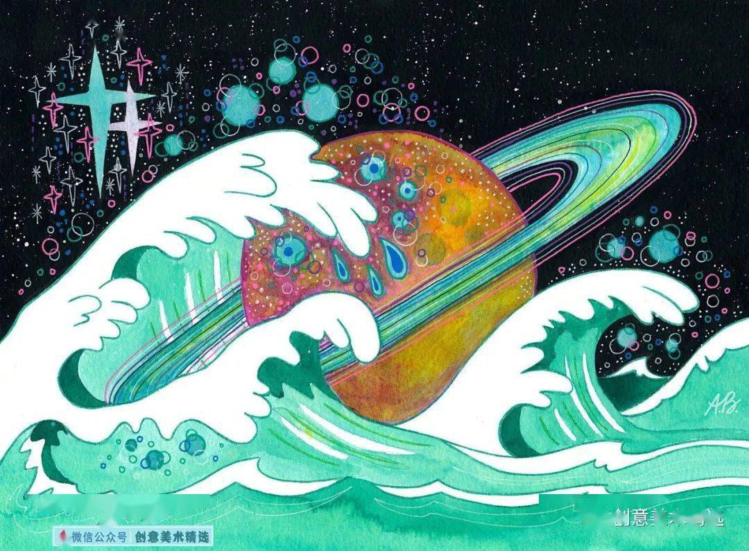 色彩漂亮的创意插画——星辰大海,探索宇宙文明的奥秘