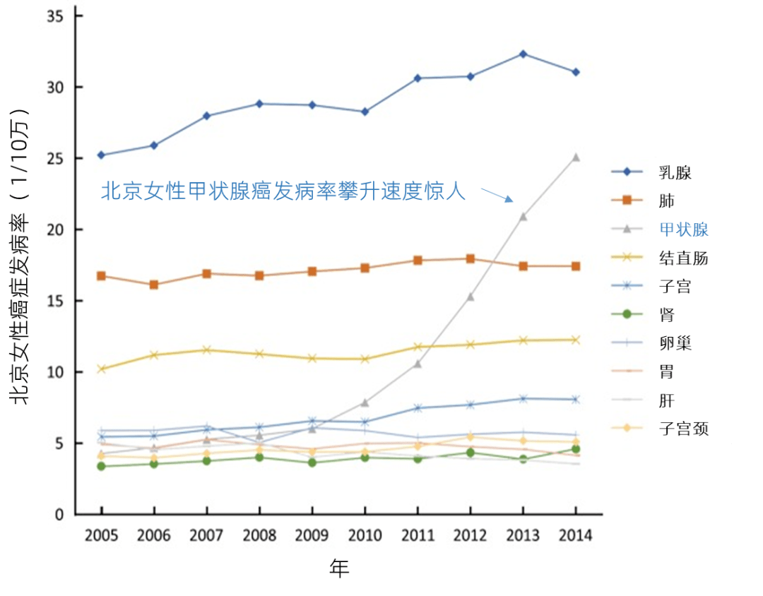 甲状腺癌十年暴增450,城市女性亮红灯_发病率