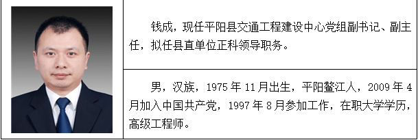 平阳县管领导干部任前公示