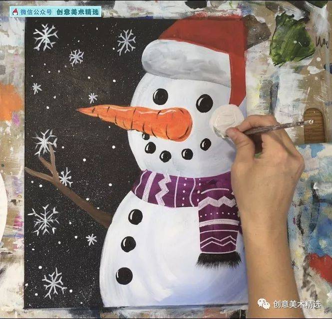 丙烯画教程 ——圣诞节的雪人