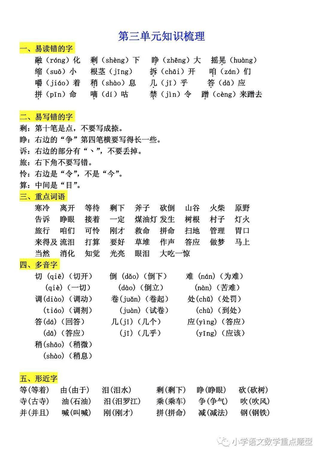 三年级上册语文第18单元知识点梳理归纳201204