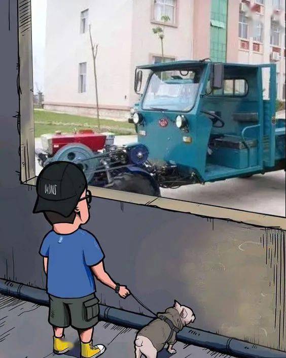 汽车橱窗外的小男孩制作工具