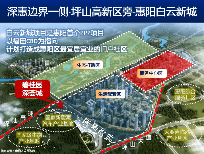 惠阳白云新城片区主要是惠阳白云坑地段,片区范围:东起坪山河东岸,南