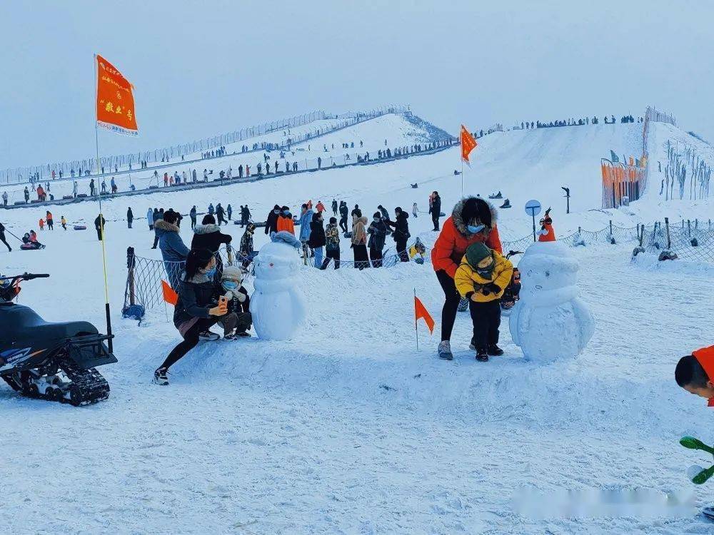 宁夏阅海湿地公园今天 雪场内人头攒动,到处都是来滑雪的人 现场人声