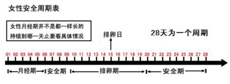 周期为28天的女性安全周期表