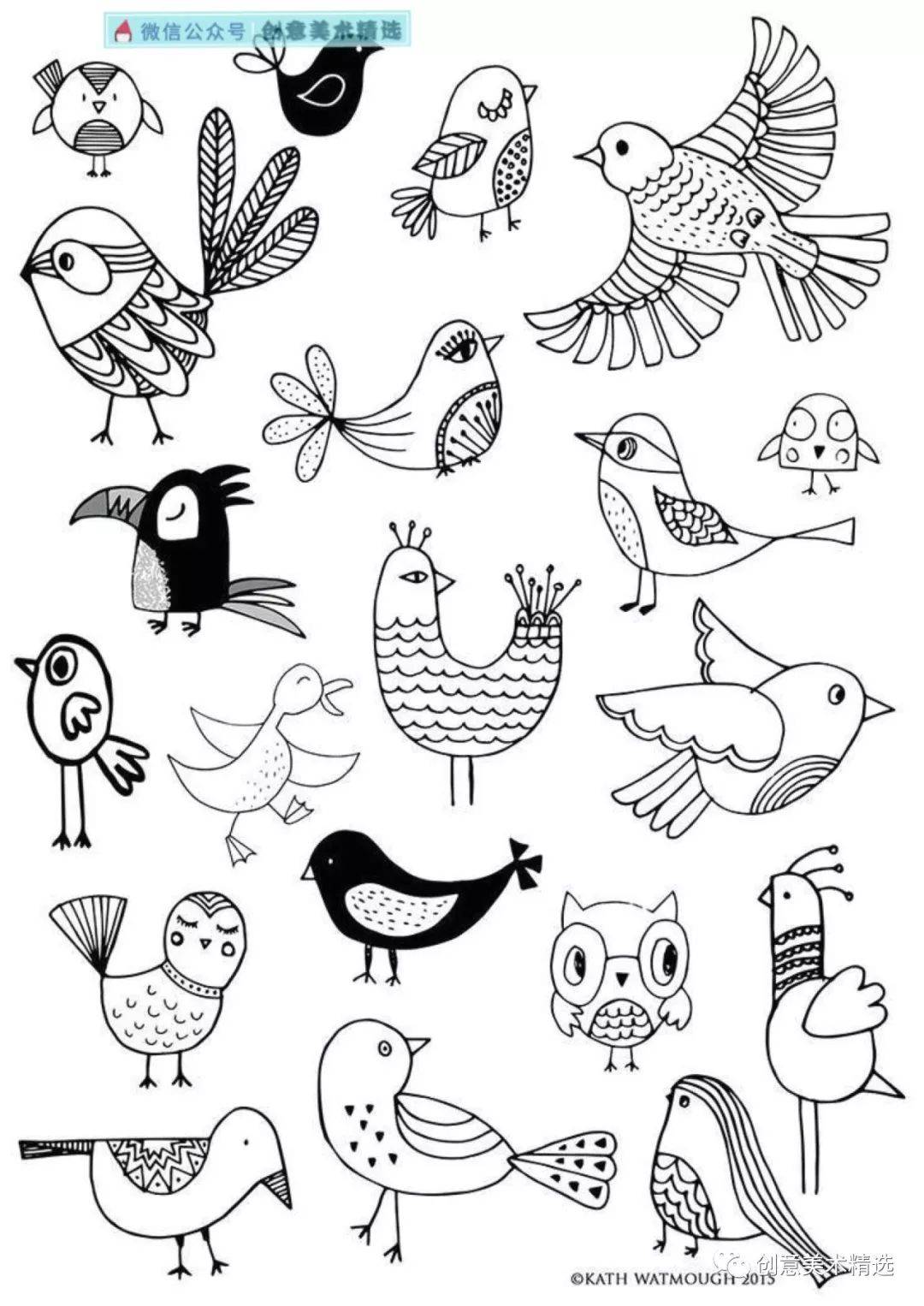 素材分享——鸟儿主题线描简笔画_动物