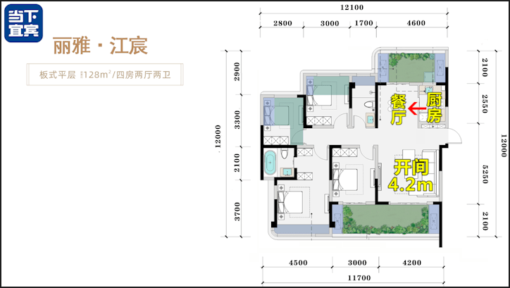 阳台大,赠送大!宜宾这两个板式结构户型,既能观江,又有公园.