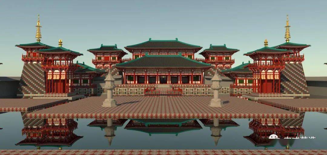 盛唐气象仿唐建筑概念设计su复原极乐空间与色彩再现