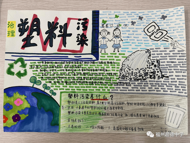 福州超德中学初一年段组织了塑料污染治理手抄报活动