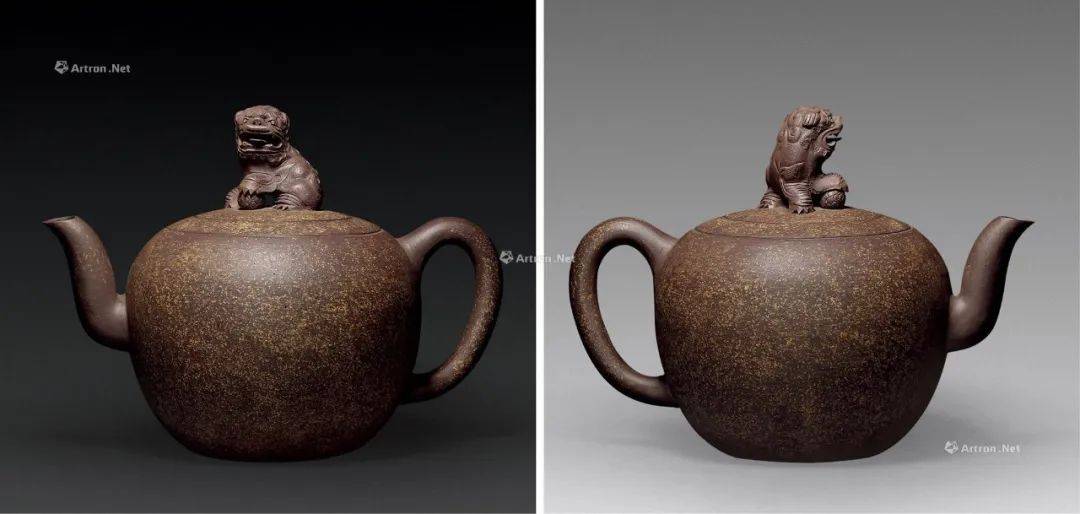 紫砂彫 六方獅球壺 陳光明銘 清時代 中国陶磁器 陶芸 後手急須 茶