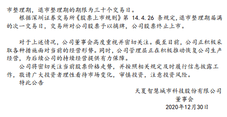 *st天夏(000662)关于公司股票可能将被终止上市的第一次风险提示性