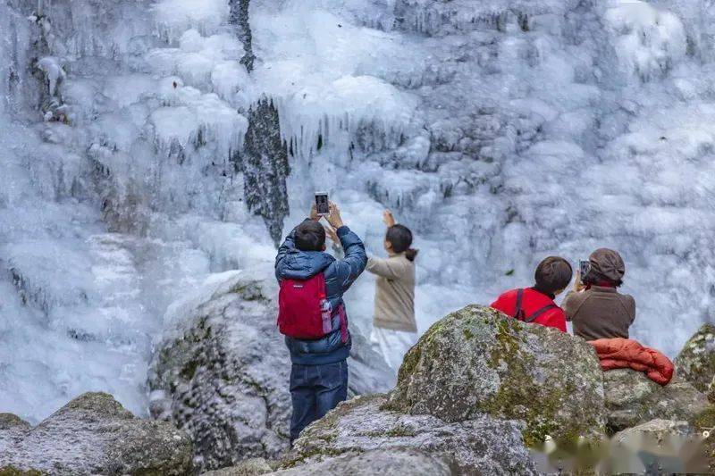 乐行族登山三折瀑1月17日壮观赏奉化罕见冰瀑30多米高冷是真冷美是