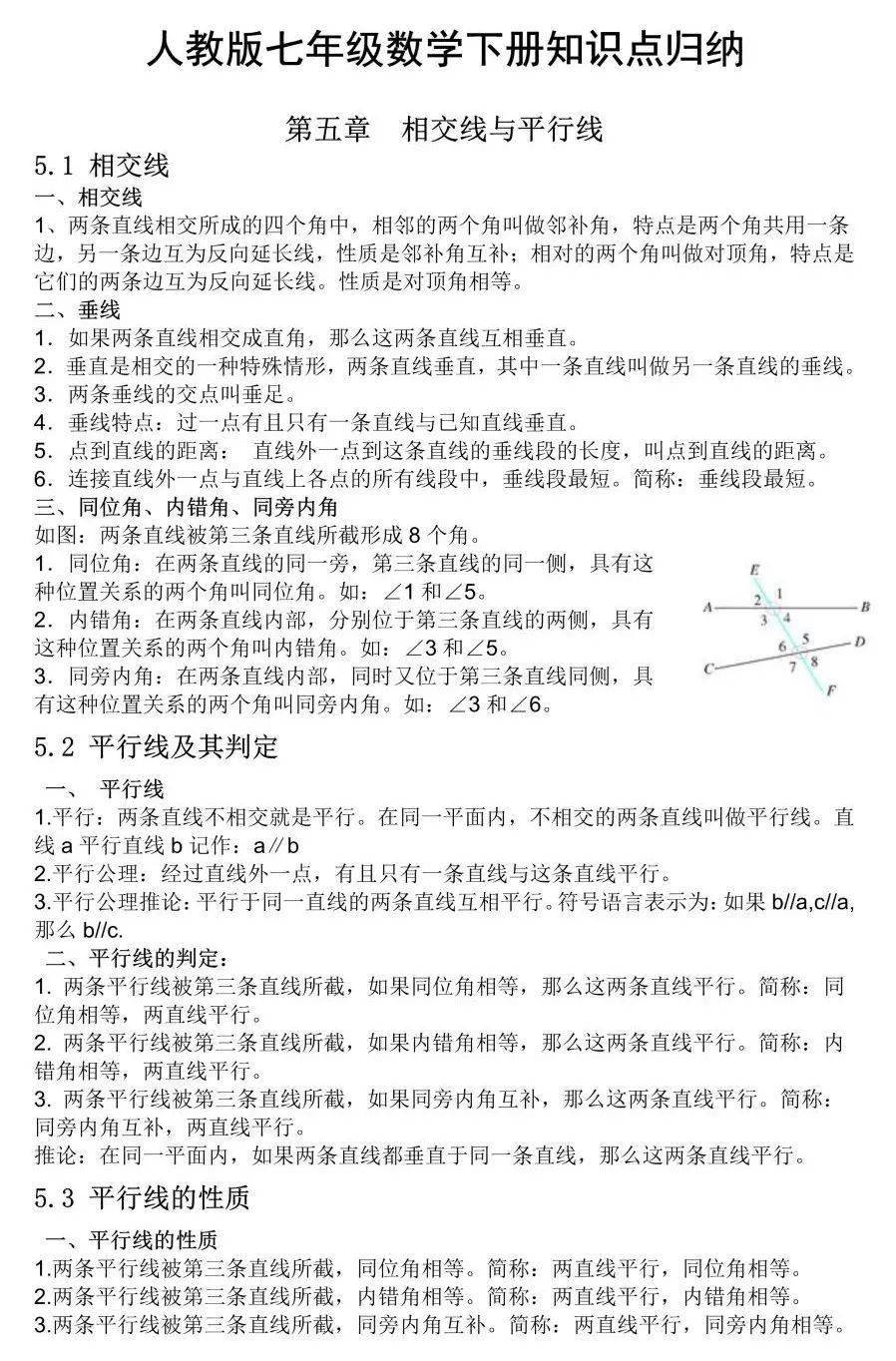 人教版七年级数学下册全册知识点归纳总结_手机搜狐网