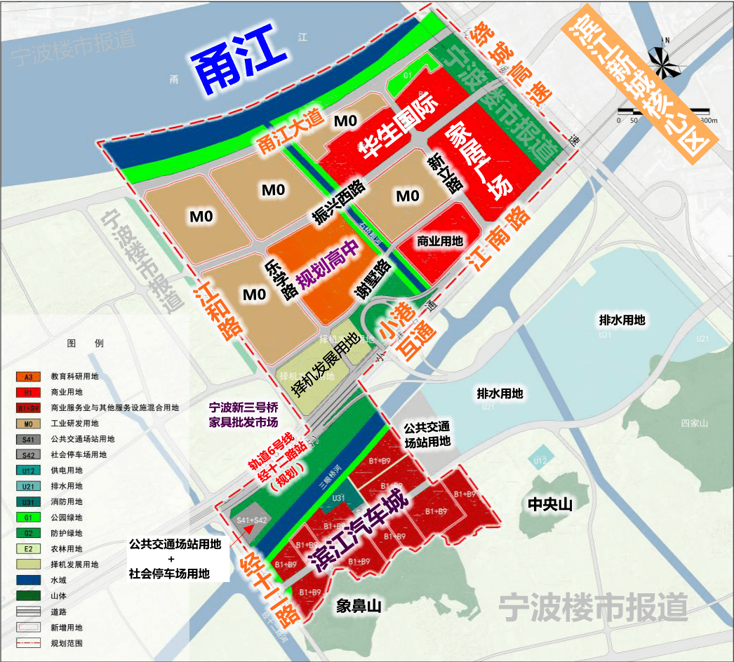 滨江高中工程选址,  位于北仑区小港街道华生国际家居市场西侧地块