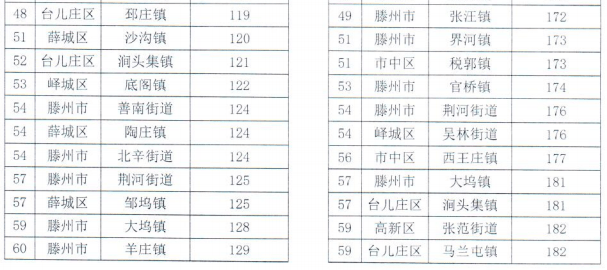 排名前10位(第1位至第10位)的镇街依次为山亭区山城街道,山亭区凫城镇