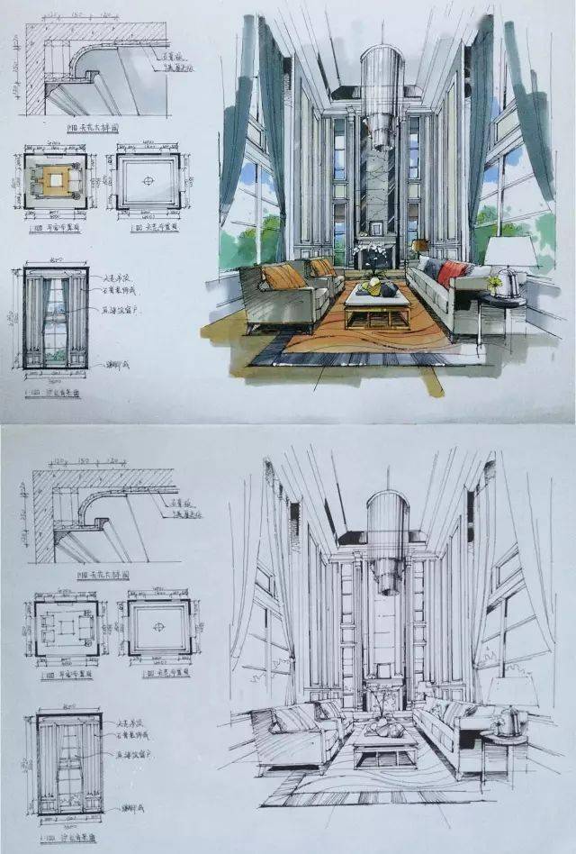 室内设计手绘马克笔上色快题分析图解