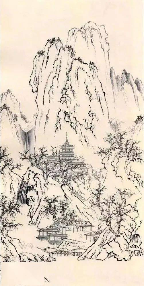 【国画教程】李成《晴峦萧寺图》山水临摹示范步骤解析