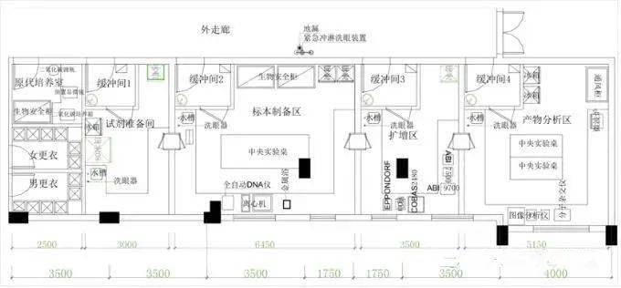 某医院pcr实验室平面布局如下图所示,整个区域有一个公用走廊,每个