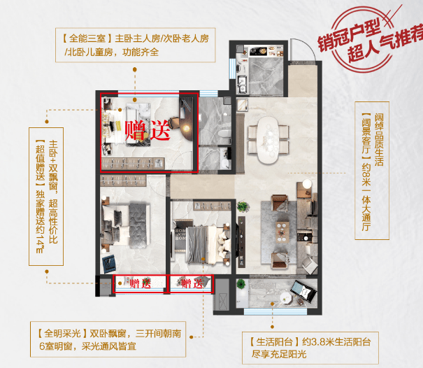 致敬州城进阶派 ◎建筑面积约116㎡户型图 东方御澜湾建面约103㎡/111