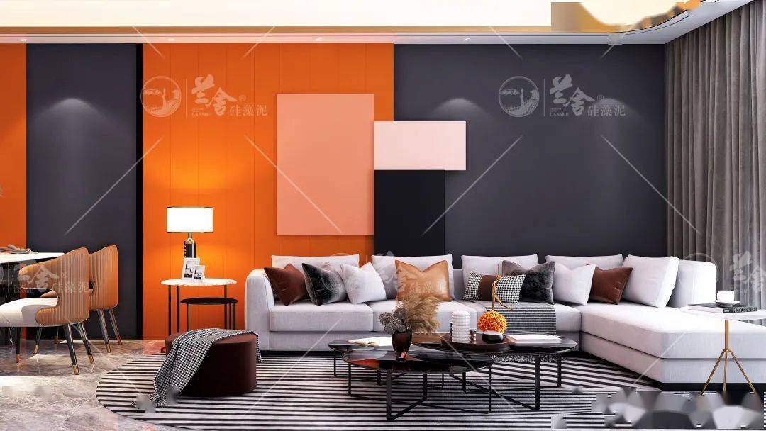 高级灰与爱马仕橙,理性与炙热的完美结合,是打造轻奢空间的绝妙搭配.