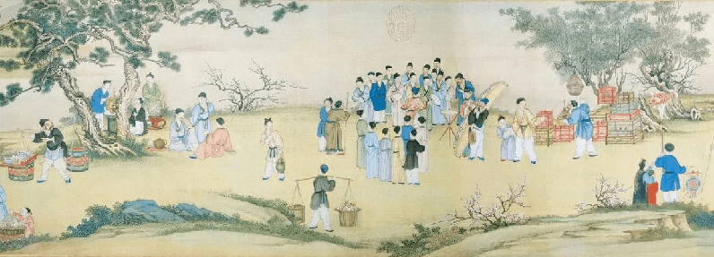 横过来欣赏《太平春市图卷》画成于乾隆七年(1742年,描绘新春时节