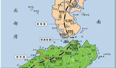 自海口经跨海轮渡与广东湛江链接,再通过高速铁路,高速公路等方式通达