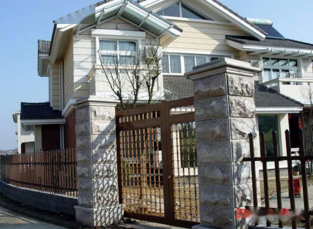 别墅庭院围墙大门,石材方柱设计参考