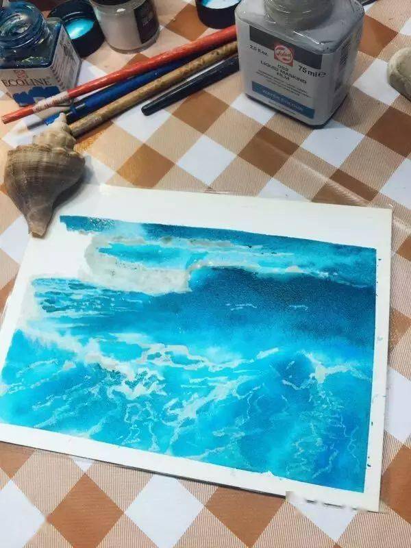 水彩手绘,海浪的步骤图赏析