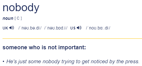 所以,  "i"m nobody"不是  "我不是人"的意思,它真正的意思是  "我是