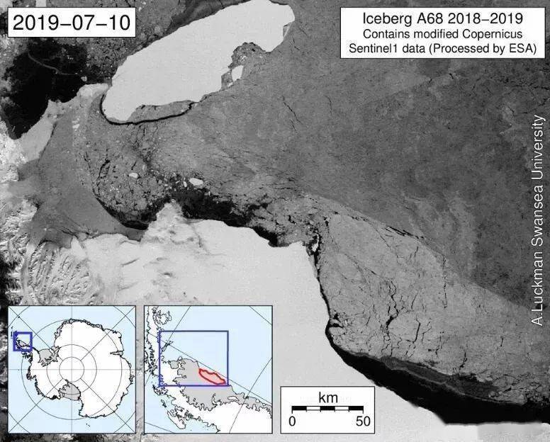 2002年3月7日,南极拉森b冰架崩塌一块面积为3250平方公里的崩塌,这块