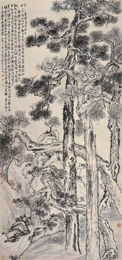 李鱓画松作品欣赏题识:有客要余画五松,五松五松都不同.