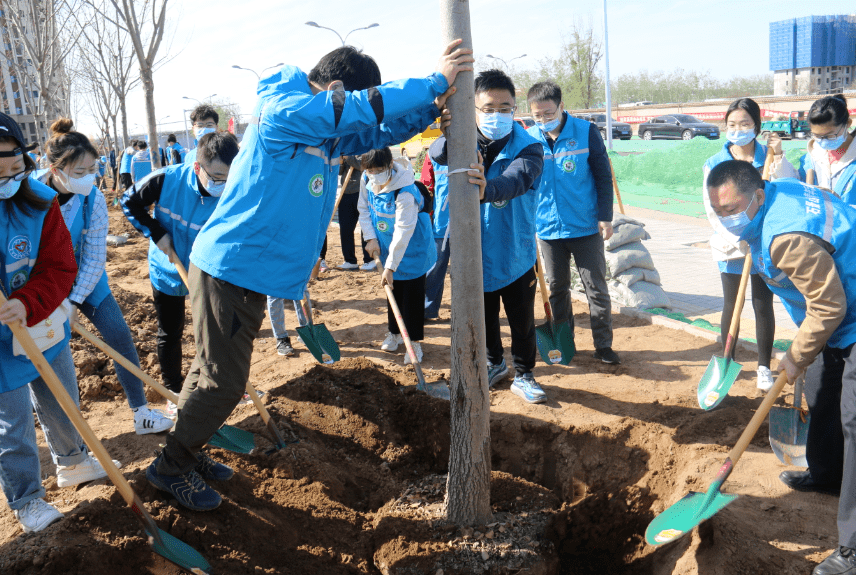 首都全民义务植树日石景山区冬奥城市志愿者在衙门口城市森林公园种下