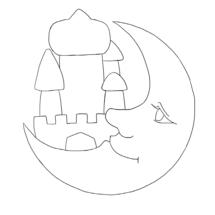 step2.再画出月亮上的围墙和城堡.