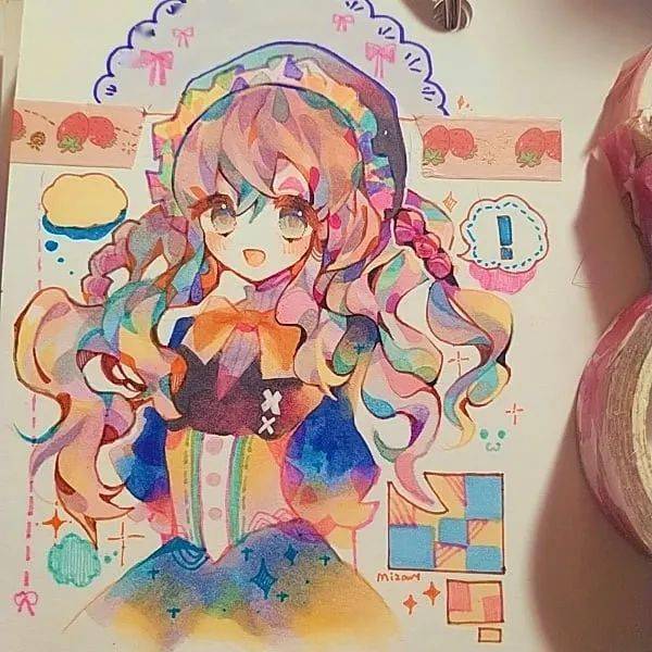 可爱卡哇伊的小女生水彩动漫手绘