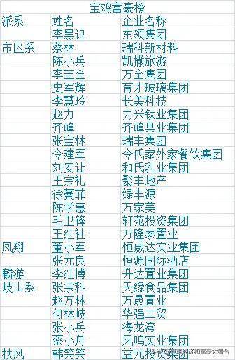 宝鸡富豪排行榜