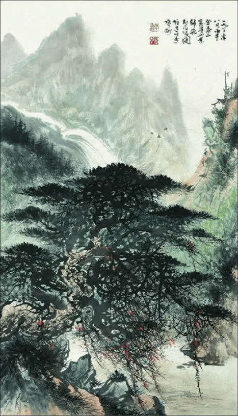 黎雄才松树山水画,意境很美