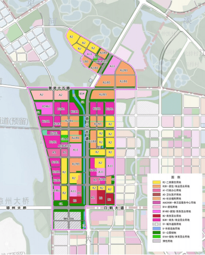 滨江区域成片开发区域控规用地规划图  来源:海口市自然资源和规划局