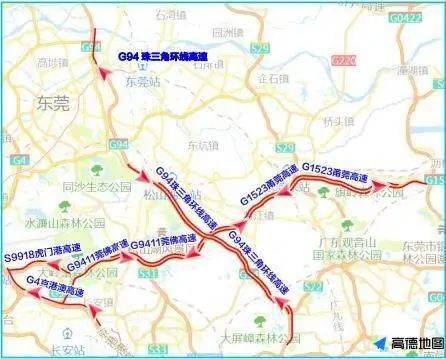 是  g4京港澳高速,g9918虎门港高速,g9411莞佛高速,g94珠三角环线高速