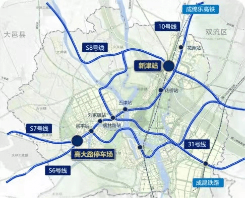 新津是三圈层首个通地铁的区域,不愧是大哥大的级别,此外新津还规划