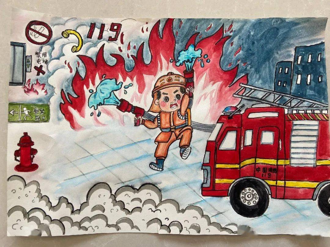 我为群众办实事深州市消防救援大队百幅消防绘画助阵512防灾减灾宣传