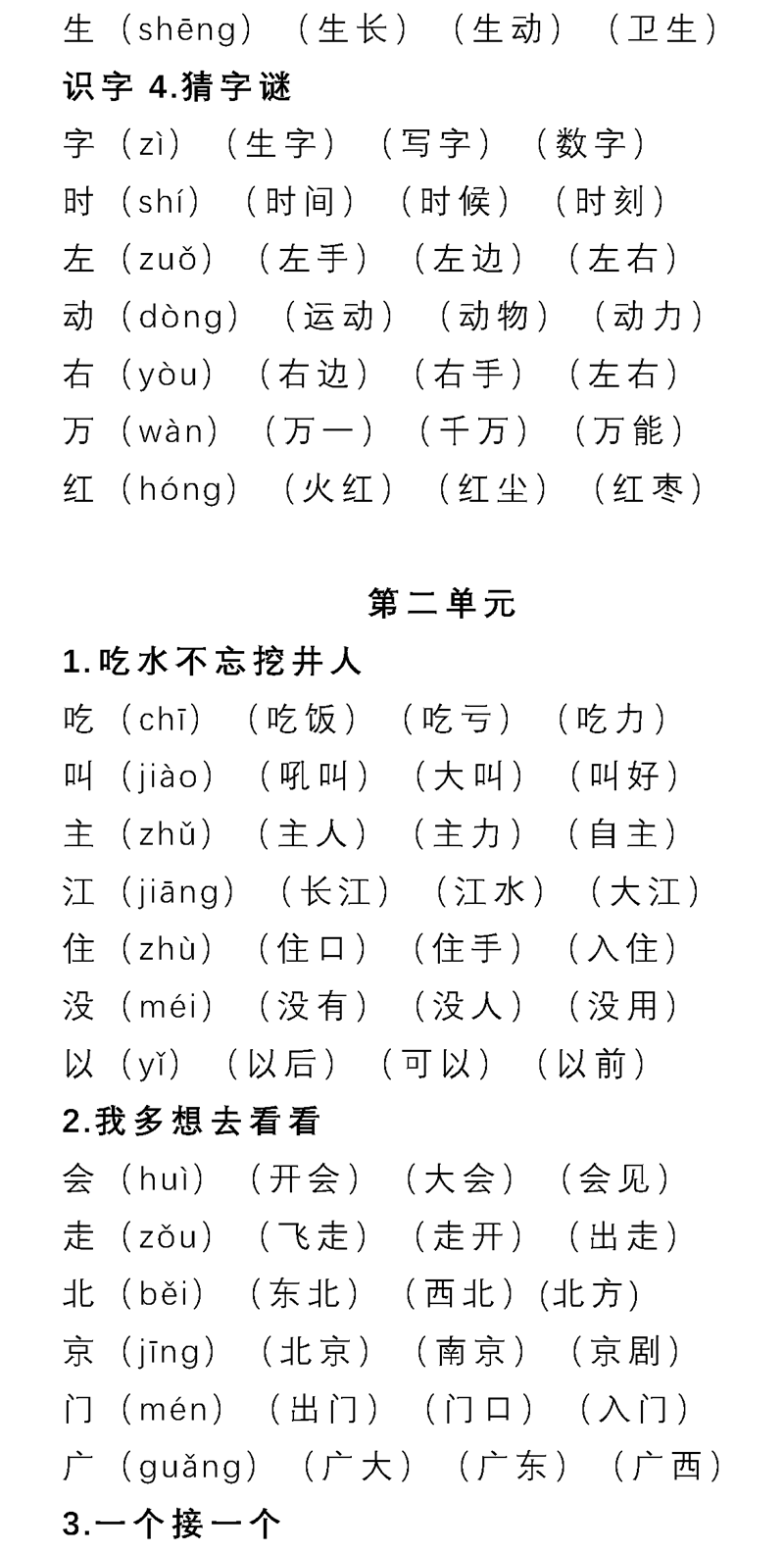 部编16年级语文下册第17单元生字表组词大全