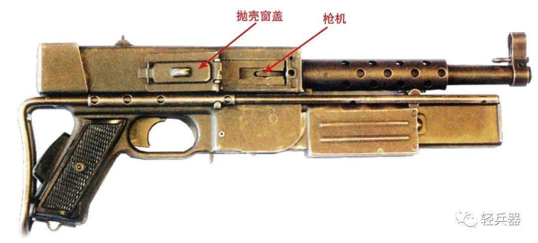 mat49冲锋枪右视图,枪托完全收缩,且弹匣座折叠