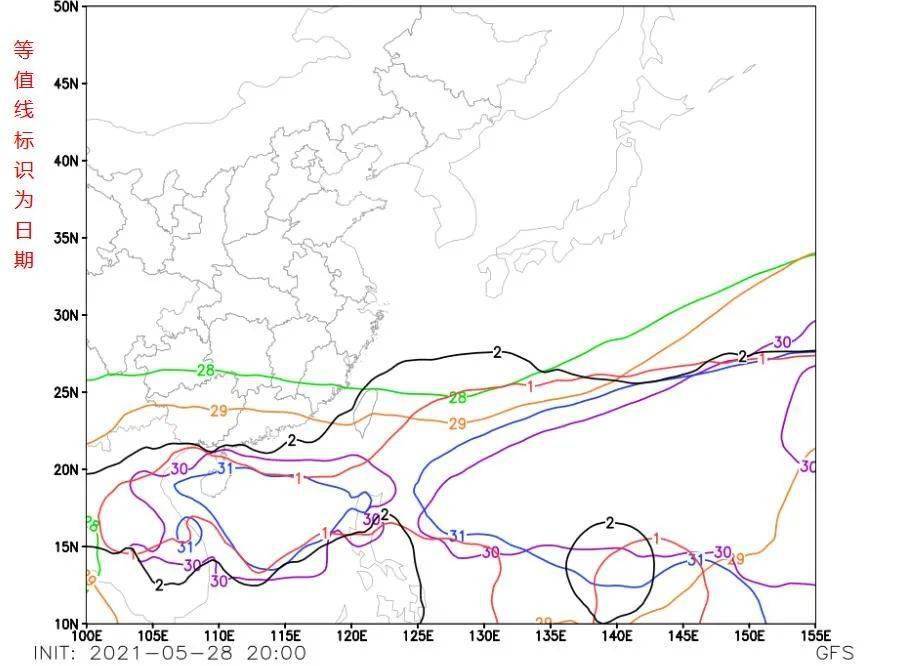 5月28日-6月2日500hpa588线分布