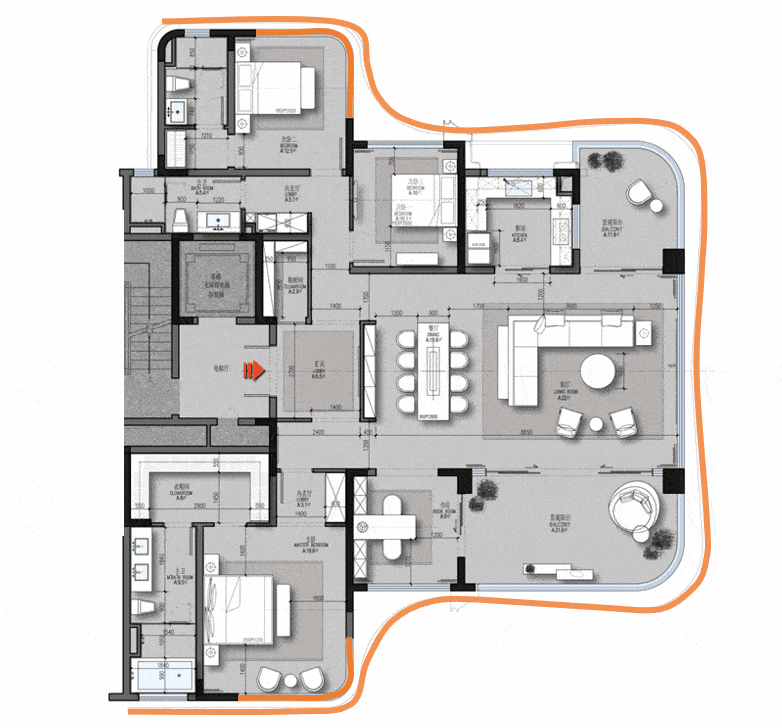 270%ub0全景观面,双套房转角落地窗.(240户型)