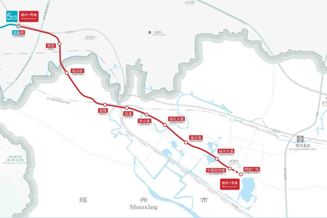 绍兴地铁1号线柯桥段线路图