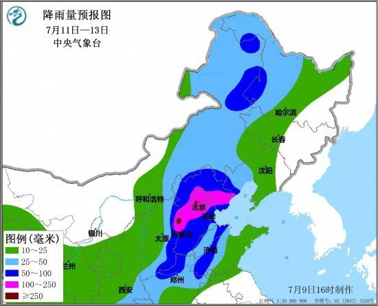 11日至13日华北地区将有极端性强降雨和强对流天气